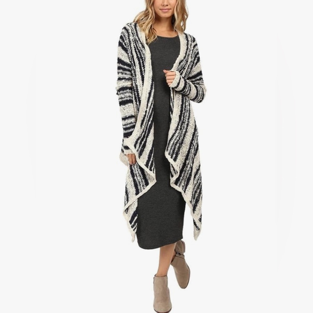 O'Neill Navy and Cream Draped Front Cardigan Sweater Women’s Size Medium